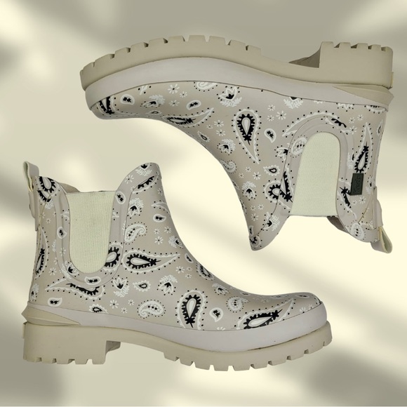 Keds Rowan Beige Bandana Print Short Rain Boots - Picture 1 of 10